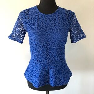 Women’s Club Monaco Blue Lace Short sleeve  Peplum top size XS